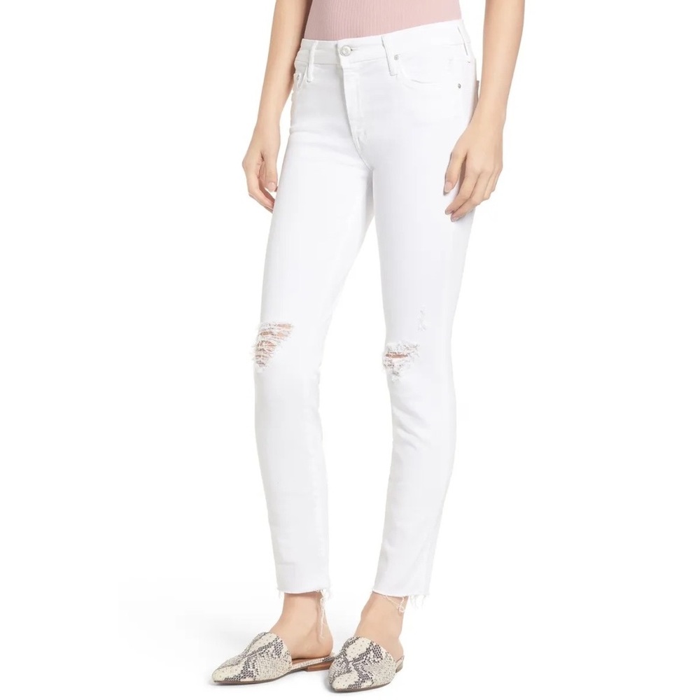 Mother | The Looker Ankle Fray in‎ Little Miss Innocent White Distressed Size 27